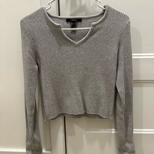 Forever 21 Women's Grey Ribbed Knit Top